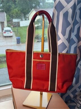 Coach Red and White Signature Print Tote Small Hampton tote 6261